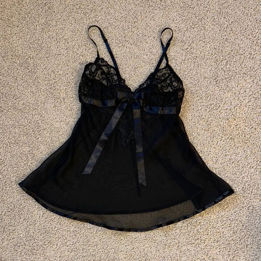 Black Lace Chemise with Scalloped Hem